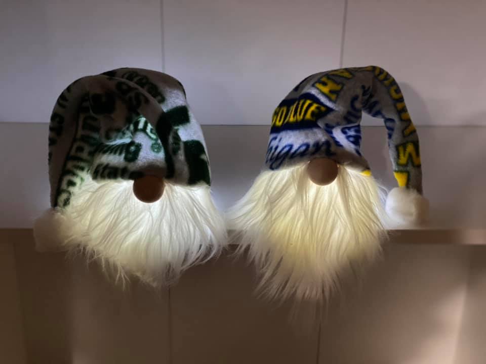Sports Team Gnome Pair - MSU and Michigan with light-up beards